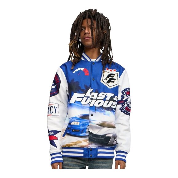 Reason x Fast & Furious Bomber Varsity Jacket Blue Men's - Picture 3 of 9